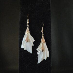 Sea Shell Pearl Dangle Drop Hook Earring 2 3/4'' x 1''